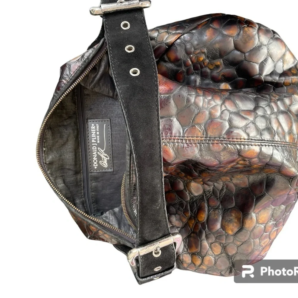 Donald J. Pliner Made In Italy Patent Embossed Croc Hobo Bag